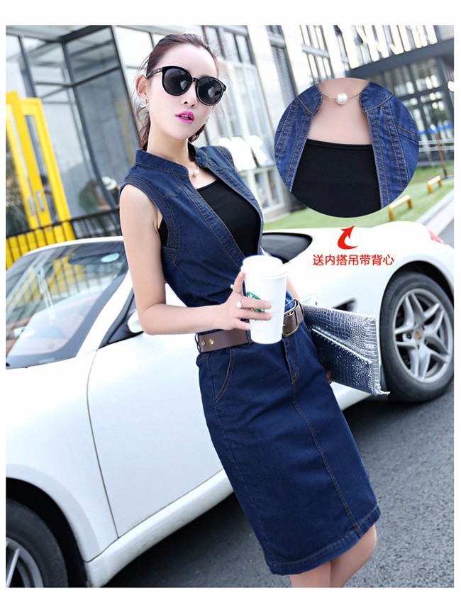 ĐẦM JEAN FORM BODY CỔ V KÈM ÁO THUN